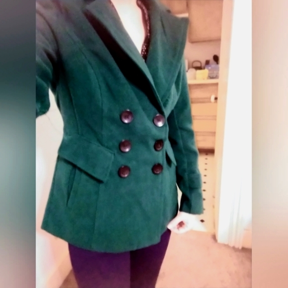 Xs dark forest hunter emerald green IB Diffusion peacoat pea coat trenchcoat - Picture 9 of 10